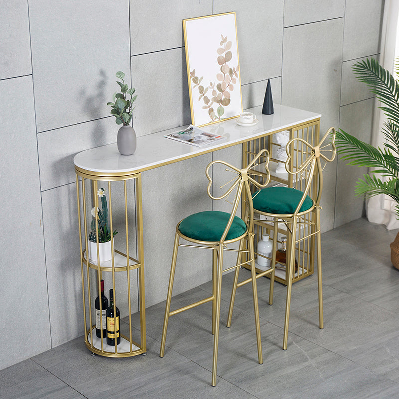 Gold Glam Style Table in Faux Marble Bar Table with Metal Base for Kitchen 63"L x 15.7"W x 41.3"H White Without Chairs Clearhalo 'Bar Furniture' 'Bar Tables' 'bar_tables' 'furn' 'furn_bar_tables' 'Furniture' 'furniture_bar_tables' 'Kitchen & Dining Furniture' 4504366