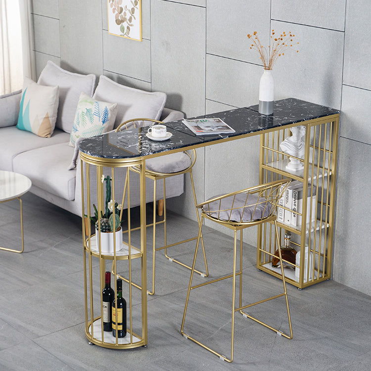 Gold Glam Style Table in Faux Marble Bar Table with Metal Base for Kitchen 63"L x 15.7"W x 41.3"H Black Without Chairs Clearhalo 'Bar Furniture' 'Bar Tables' 'bar_tables' 'furn' 'furn_bar_tables' 'Furniture' 'furniture_bar_tables' 'Kitchen & Dining Furniture' 4504367