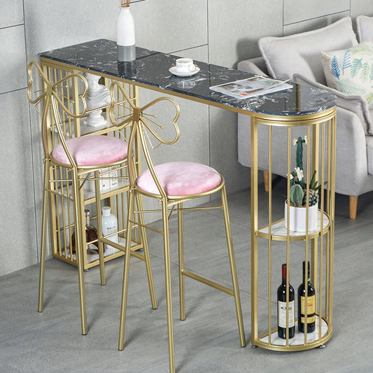 Gold Glam Style Table in Faux Marble Bar Table with Metal Base for Kitchen Clearhalo 'Bar Furniture' 'Bar Tables' 'bar_tables' 'furn' 'furn_bar_tables' 'Furniture' 'furniture_bar_tables' 'Kitchen & Dining Furniture' 4504375