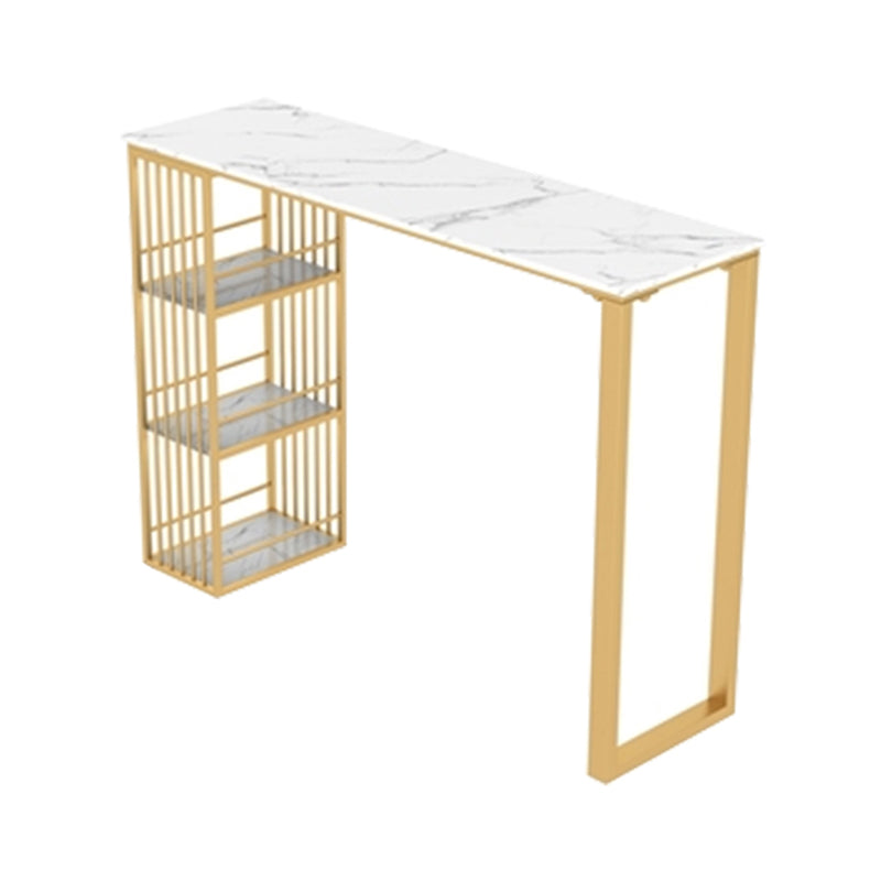 Marble Bar Height Table with Rectangle Table Top Double Pedestal Table - 41.3" H White Without Chairs Clearhalo 'Bar Furniture' 'Bar Tables' 'bar_tables' 'furn' 'furn_bar_tables' 'Furniture' 'furniture_bar_tables' 'Kitchen & Dining Furniture' 4504384