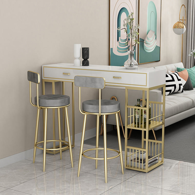 Marble Bar Height Table with Rectangle Table Top Double Pedestal Table - 41.3" H 47.2"L x 15.7"W x 41.3"H White-Gold Without Chairs Clearhalo 'Bar Furniture' 'Bar Tables' 'bar_tables' 'furn' 'furn_bar_tables' 'Furniture' 'furniture_bar_tables' 'Kitchen & Dining Furniture' 4504385