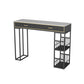 Marble Bar Height Table with Rectangle Table Top Double Pedestal Table - 41.3" H 39.4"L x 15.7"W x 41.3"H Black-Gray Without Chairs Clearhalo 'Bar Furniture' 'Bar Tables' 'bar_tables' 'furn' 'furn_bar_tables' 'Furniture' 'furniture_bar_tables' 'Kitchen & Dining Furniture' 4504386