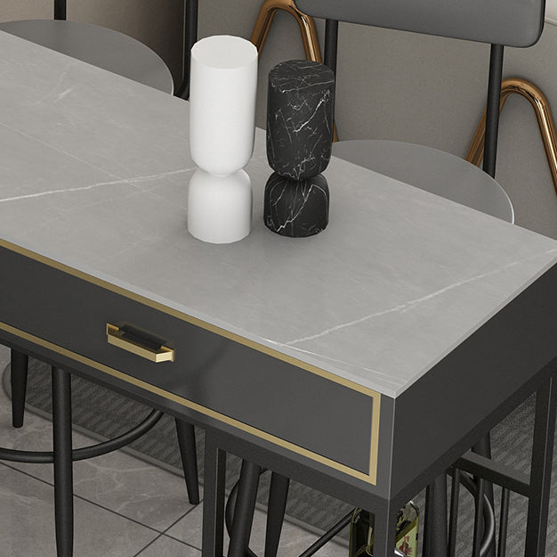 Marble Bar Height Table with Rectangle Table Top Double Pedestal Table - 41.3" H Clearhalo 'Bar Furniture' 'Bar Tables' 'bar_tables' 'furn' 'furn_bar_tables' 'Furniture' 'furniture_bar_tables' 'Kitchen & Dining Furniture' 4504391