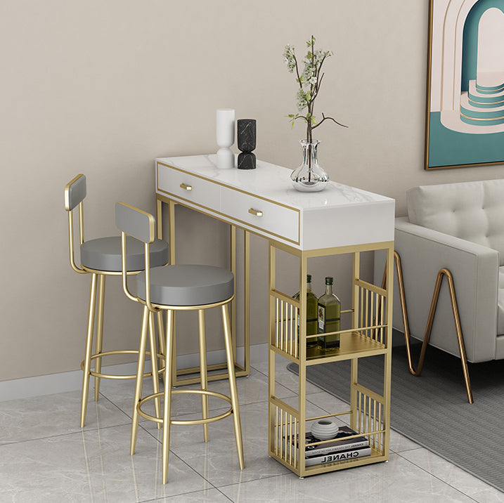 Marble Bar Height Table with Rectangle Table Top Double Pedestal Table - 41.3" H Clearhalo 'Bar Furniture' 'Bar Tables' 'bar_tables' 'furn' 'furn_bar_tables' 'Furniture' 'furniture_bar_tables' 'Kitchen & Dining Furniture' 4504396