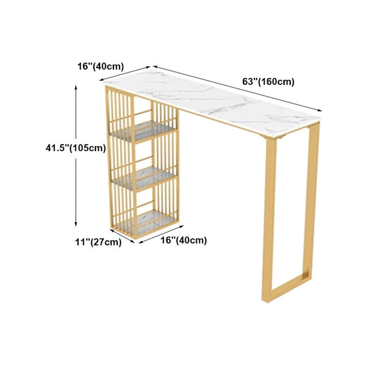Marble Bar Height Table with Rectangle Table Top Double Pedestal Table - 41.3" H Clearhalo 'Bar Furniture' 'Bar Tables' 'bar_tables' 'furn' 'furn_bar_tables' 'Furniture' 'furniture_bar_tables' 'Kitchen & Dining Furniture' 4504401