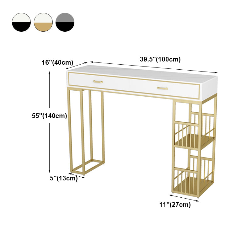 Marble Bar Height Table with Rectangle Table Top Double Pedestal Table - 41.3" H Clearhalo 'Bar Furniture' 'Bar Tables' 'bar_tables' 'furn' 'furn_bar_tables' 'Furniture' 'furniture_bar_tables' 'Kitchen & Dining Furniture' 4504403