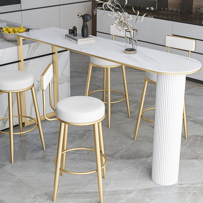 Modern Marble Bar Table with Specialty Table Top Double Pedestal Table- 41.3" H 70.9"L x 15.7"W x 41.3"H White-Gold Without Chairs Clearhalo 'Bar Furniture' 'Bar Tables' 'bar_tables' 'furn' 'furn_bar_tables' 'Furniture' 'furniture_bar_tables' 'Kitchen & Dining Furniture' 4504407