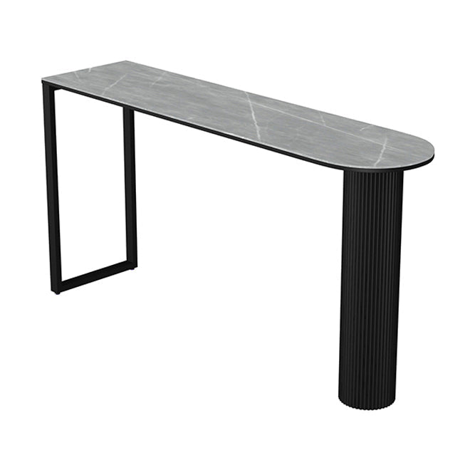 Modern Marble Bar Table with Specialty Table Top Double Pedestal Table- 41.3" H Black-Gray Without Chairs Clearhalo 'Bar Furniture' 'Bar Tables' 'bar_tables' 'furn' 'furn_bar_tables' 'Furniture' 'furniture_bar_tables' 'Kitchen & Dining Furniture' 4504410