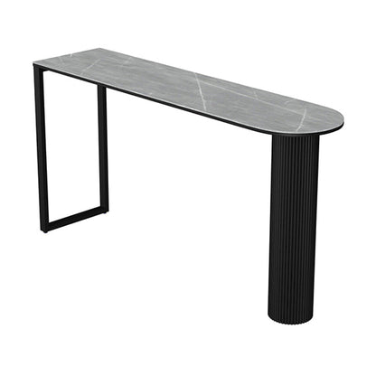 Modern Marble Bar Table with Specialty Table Top Double Pedestal Table- 41.3" H Black-Gray Without Chairs Clearhalo 'Bar Furniture' 'Bar Tables' 'bar_tables' 'furn' 'furn_bar_tables' 'Furniture' 'furniture_bar_tables' 'Kitchen & Dining Furniture' 4504410