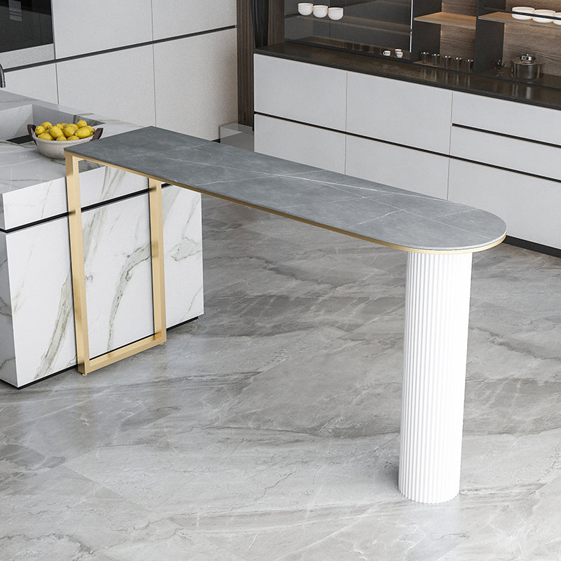 Modern Marble Bar Table with Specialty Table Top Double Pedestal Table- 41.3" H White-Gray Without Chairs Clearhalo 'Bar Furniture' 'Bar Tables' 'bar_tables' 'furn' 'furn_bar_tables' 'Furniture' 'furniture_bar_tables' 'Kitchen & Dining Furniture' 4504415