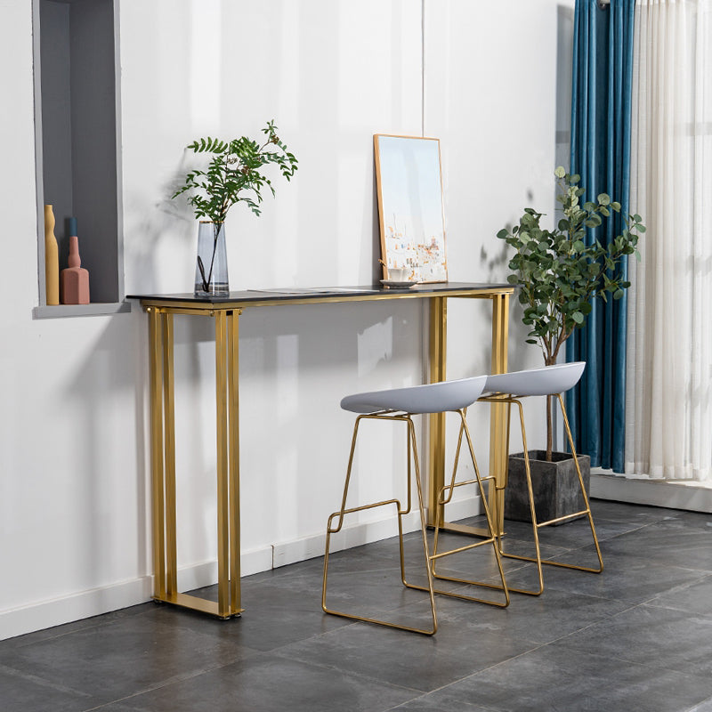 Glam Marble Counter Table with Rectangle Table Top Sled Table - 41.3" H 55.1"L x 15.7"W x 41.3"H White-Gold Without Chairs Clearhalo 'Bar Furniture' 'Bar Tables' 'bar_tables' 'furn' 'furn_bar_tables' 'Furniture' 'furniture_bar_tables' 'Kitchen & Dining Furniture' 4504466