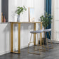 Glam Marble Counter Table with Rectangle Table Top Sled Table - 41.3" H 47.2"L x 15.7"W x 41.3"H White-Gold Without Chairs Clearhalo 'Bar Furniture' 'Bar Tables' 'bar_tables' 'furn' 'furn_bar_tables' 'Furniture' 'furniture_bar_tables' 'Kitchen & Dining Furniture' 4504467