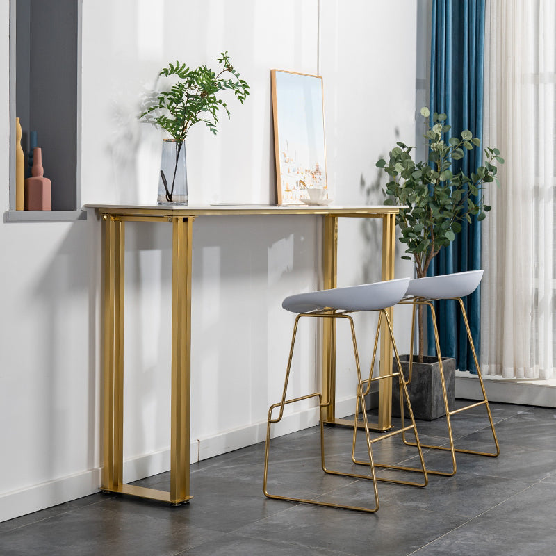 Glam Marble Counter Table with Rectangle Table Top Sled Table - 41.3" H 47.2"L x 15.7"W x 41.3"H White-Gold Without Chairs Clearhalo 'Bar Furniture' 'Bar Tables' 'bar_tables' 'furn' 'furn_bar_tables' 'Furniture' 'furniture_bar_tables' 'Kitchen & Dining Furniture' 4504467