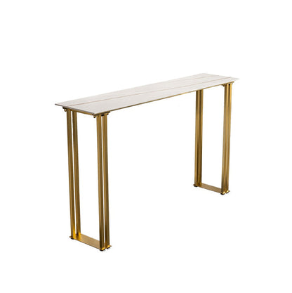 Glam Marble Counter Table with Rectangle Table Top Sled Table - 41.3" H 39.4"L x 15.7"W x 41.3"H White-Gold Without Chairs Clearhalo 'Bar Furniture' 'Bar Tables' 'bar_tables' 'furn' 'furn_bar_tables' 'Furniture' 'furniture_bar_tables' 'Kitchen & Dining Furniture' 4504469
