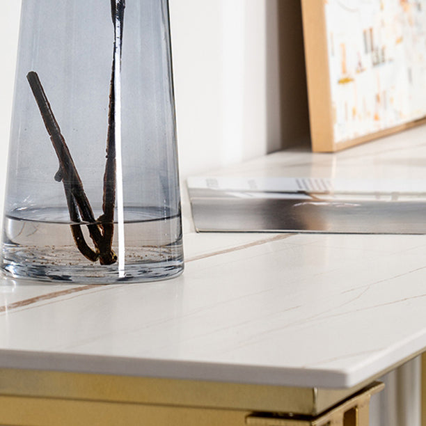 Glam Marble Counter Table with Rectangle Table Top Sled Table - 41.3" H Clearhalo 'Bar Furniture' 'Bar Tables' 'bar_tables' 'furn' 'furn_bar_tables' 'Furniture' 'furniture_bar_tables' 'Kitchen & Dining Furniture' 4504471
