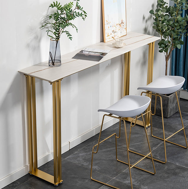 Glam Marble Counter Table with Rectangle Table Top Sled Table - 41.3" H Clearhalo 'Bar Furniture' 'Bar Tables' 'bar_tables' 'furn' 'furn_bar_tables' 'Furniture' 'furniture_bar_tables' 'Kitchen & Dining Furniture' 4504474