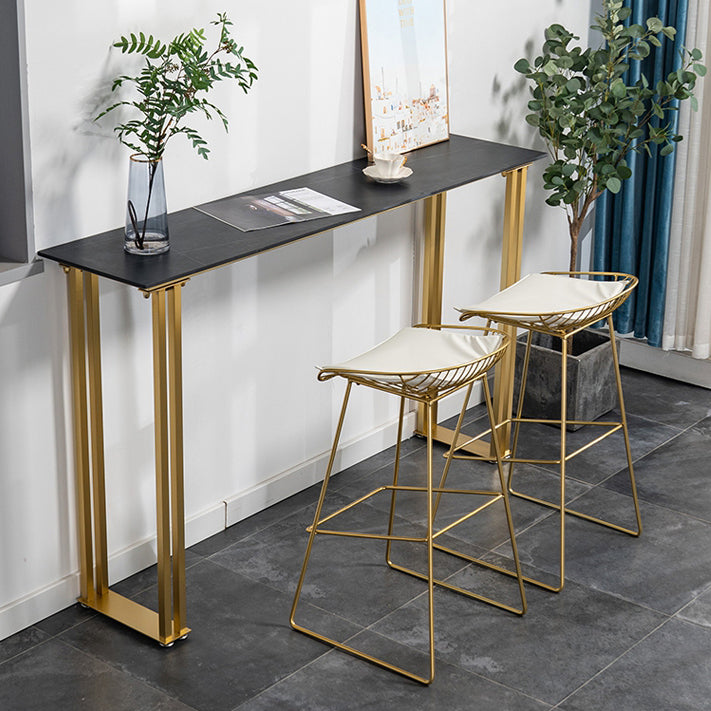 Glam Marble Counter Table with Rectangle Table Top Sled Table - 41.3" H Clearhalo 'Bar Furniture' 'Bar Tables' 'bar_tables' 'furn' 'furn_bar_tables' 'Furniture' 'furniture_bar_tables' 'Kitchen & Dining Furniture' 4504475