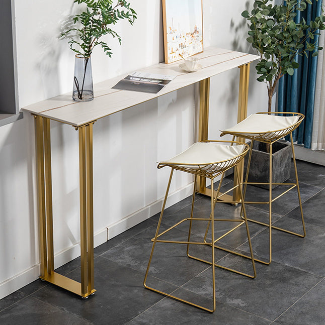 Glam Marble Counter Table with Rectangle Table Top Sled Table - 41.3" H Clearhalo 'Bar Furniture' 'Bar Tables' 'bar_tables' 'furn' 'furn_bar_tables' 'Furniture' 'furniture_bar_tables' 'Kitchen & Dining Furniture' 4504477