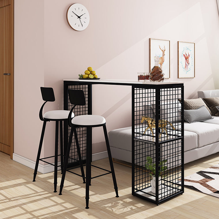 Marble Bar Stool Table with Rectangle Table Top Double Pedestal Table, Only Table White-Black Faux Marble Clearhalo 'Bar Furniture' 'Bar Tables' 'bar_tables' 'furn' 'furn_bar_tables' 'Furniture' 'furniture_bar_tables' 'Kitchen & Dining Furniture' 4504483