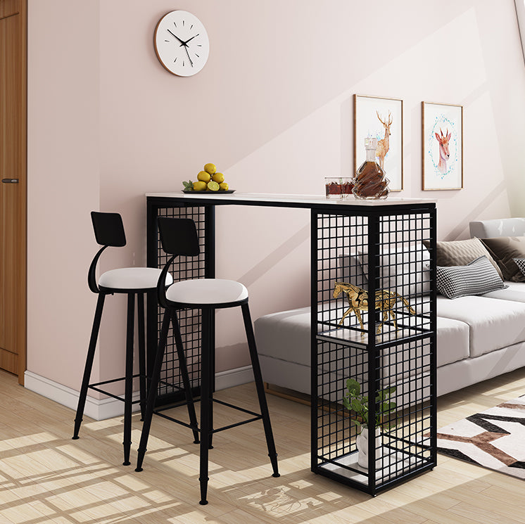 Marble Bar Stool Table with Rectangle Table Top Double Pedestal Table, Only Table White-Black Stone Clearhalo 'Bar Furniture' 'Bar Tables' 'bar_tables' 'furn' 'furn_bar_tables' 'Furniture' 'furniture_bar_tables' 'Kitchen & Dining Furniture' 4504487