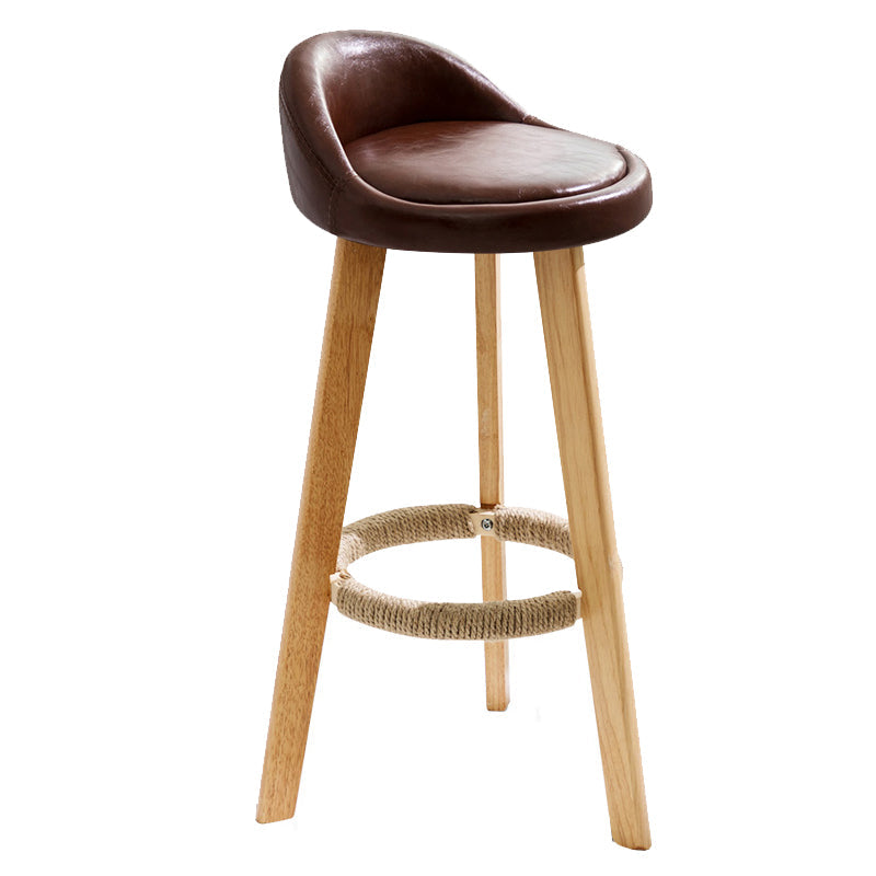 Scandinavia Style Bar-stool Wooden Legs Round Seat with Low Back Barstool Brown 1 Piece Clearhalo 'Bar Furniture' 'Bar Stools' 'bar_stools' 'furn' 'furn_bar_stools' 'furniture_bar_stools' 'Kitchen & Dining Furniture' 'kitchen&dining_furn' 'kitchen' 'kitchen_furn' Furniture' 4507453