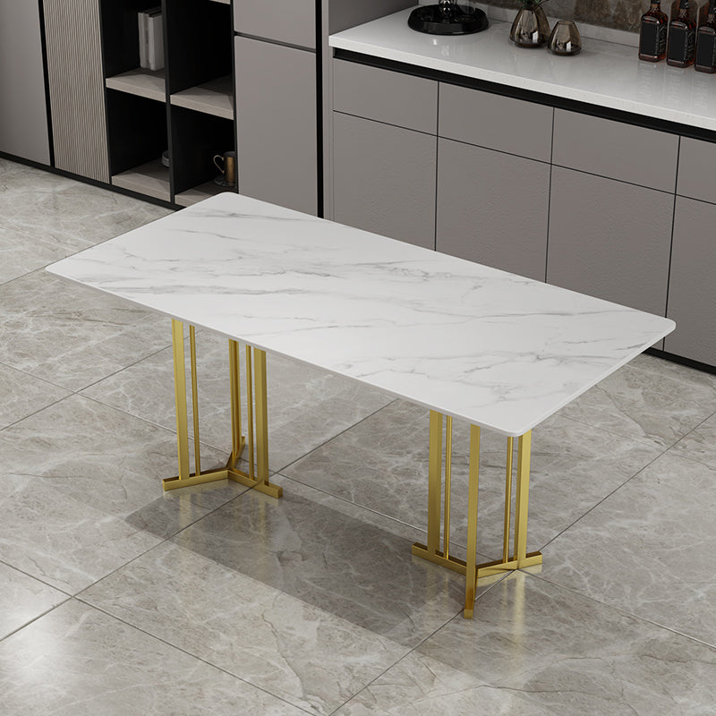 Sintered Stone White Dining Table Traditional Luxury Dining Table with Metal Base Gold 63"L x 31.5"W x 29.5"H Without Chairs Clearhalo ' dining_table' 'Dining Tables & Seating' 'Dining Tables' 'furn' 'furn_dining_table' 'Furniture' 'furniture_dining_table' 'Kitchen & Dining Furniture' 'kitchen&dining_furn' 'kitchen' 'kitchen_dining_table' 4510622