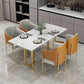 Sintered Stone White Dining Table Traditional Luxury Dining Table with Metal Base Gold 51.2"L x 27.6"W x 29.5"H Without Chairs Clearhalo ' dining_table' 'Dining Tables & Seating' 'Dining Tables' 'furn' 'furn_dining_table' 'Furniture' 'furniture_dining_table' 'Kitchen & Dining Furniture' 'kitchen&dining_furn' 'kitchen' 'kitchen_dining_table' 4510624