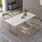 Sintered Stone Dining Table Traditional Luxury Sled Base Dining Table White Gold 51.2"L x 27.6"W x 29.5"H Without Chairs Clearhalo ' dining_table' 'Dining Tables & Seating' 'Dining Tables' 'furn' 'furn_dining_table' 'Furniture' 'furniture_dining_table' 'Kitchen & Dining Furniture' 'kitchen&dining_furn' 'kitchen' 'kitchen_dining_table' 4510644