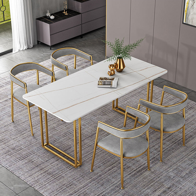 Sintered Stone Dining Table Traditional Luxury Sled Base Dining Table White Gold 51.2"L x 27.6"W x 29.5"H Without Chairs Clearhalo ' dining_table' 'Dining Tables & Seating' 'Dining Tables' 'furn' 'furn_dining_table' 'Furniture' 'furniture_dining_table' 'Kitchen & Dining Furniture' 'kitchen&dining_furn' 'kitchen' 'kitchen_dining_table' 4510644