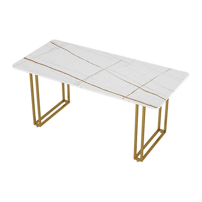 Sintered Stone Dining Table Traditional Luxury Sled Base Dining Table White Gold Without Chairs Clearhalo ' dining_table' 'Dining Tables & Seating' 'Dining Tables' 'furn' 'furn_dining_table' 'Furniture' 'furniture_dining_table' 'Kitchen & Dining Furniture' 'kitchen&dining_furn' 'kitchen' 'kitchen_dining_table' 4510645