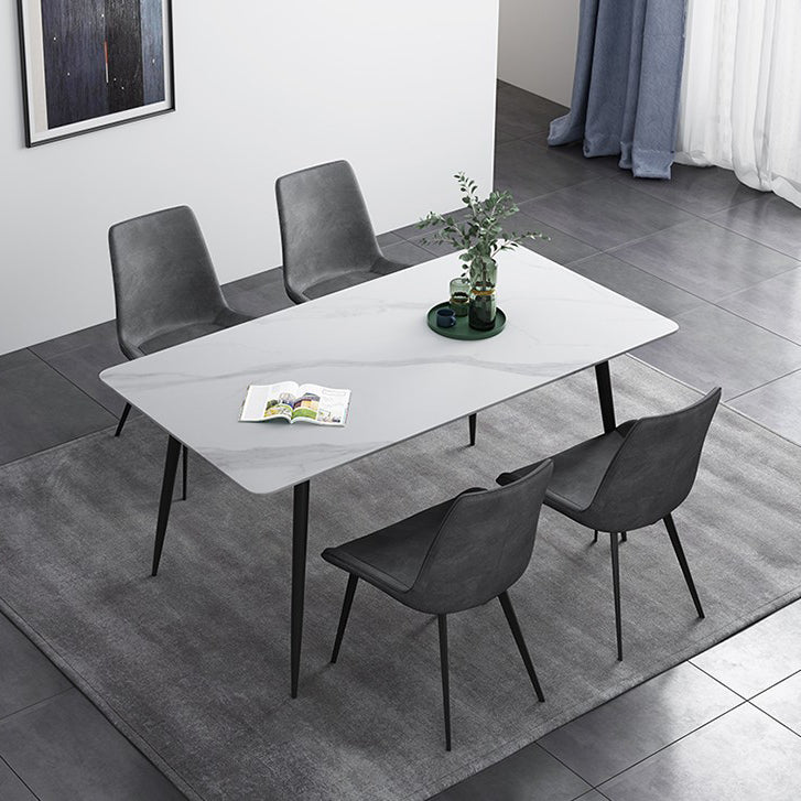 Rectangle Shape Industrial Style Dining Table Sintered Stone Fixed Table for Restaurant White 55.1"L x 31.5"W x 29.5"H Without Chairs Clearhalo ' dining_table' 'Dining Tables & Seating' 'Dining Tables' 'furn' 'furn_dining_table' 'Furniture' 'furniture_dining_table' 'Kitchen & Dining Furniture' 'kitchen&dining_furn' 'kitchen' 'kitchen_dining_table' 4510656