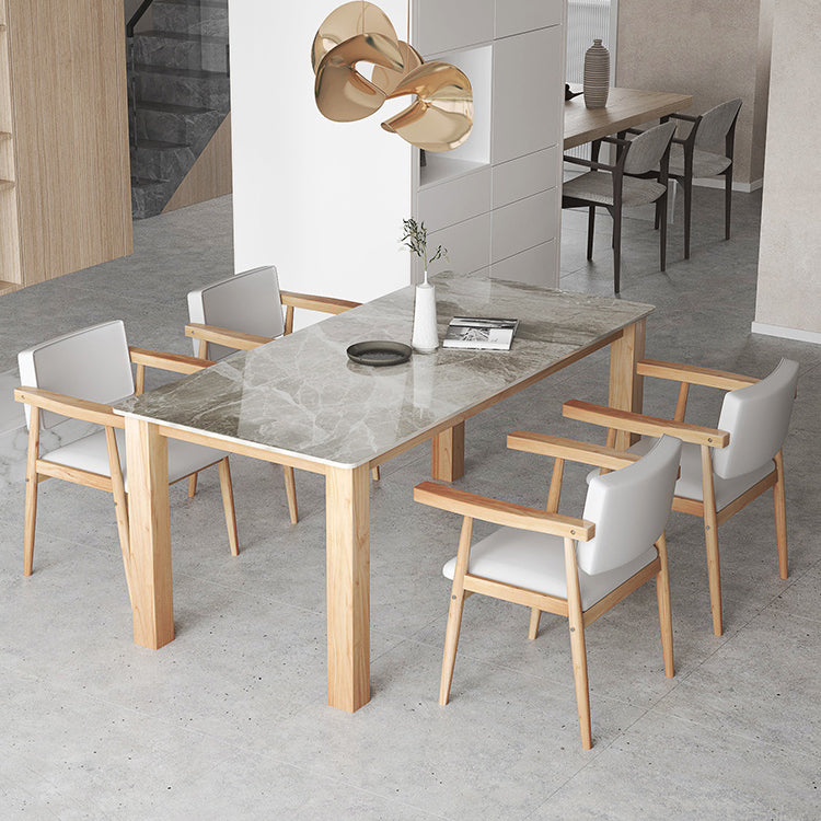 Sintered Stone Top Dining Table Modern Rectangle Table with Wooden Base Light Gray 55.1"L x 31.5"W x 29.5"H Without Chairs Clearhalo ' dining_table' 'Dining Tables & Seating' 'Dining Tables' 'furn' 'furn_dining_table' 'Furniture' 'furniture_dining_table' 'Kitchen & Dining Furniture' 'kitchen&dining_furn' 'kitchen' 'kitchen_dining_table' 4510673