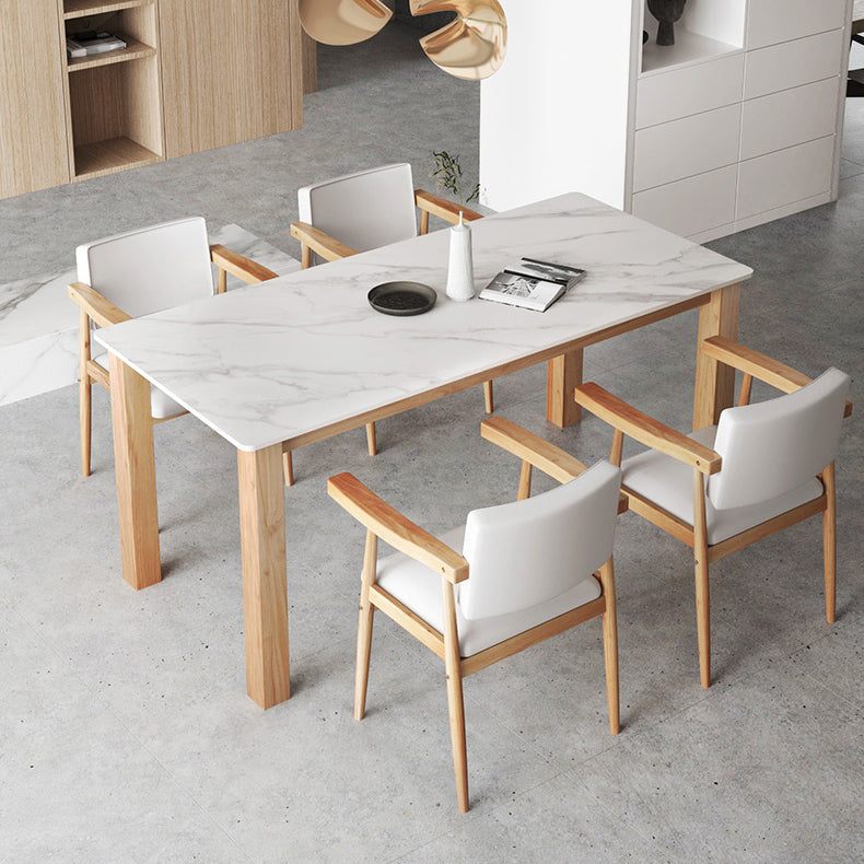 Sintered Stone Top Dining Table Modern Rectangle Table with Wooden Base Clearhalo ' dining_table' 'Dining Tables & Seating' 'Dining Tables' 'furn' 'furn_dining_table' 'Furniture' 'furniture_dining_table' 'Kitchen & Dining Furniture' 'kitchen&dining_furn' 'kitchen' 'kitchen_dining_table' 4510680