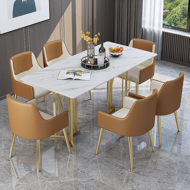 Sintered Stone Dining Table Traditional Luxury Rectangle Table with Gold Frame White 63"L x 31.5"W x 29.5"H Without Chairs Clearhalo ' dining_table' 'Dining Tables & Seating' 'Dining Tables' 'furn' 'furn_dining_table' 'Furniture' 'furniture_dining_table' 'Kitchen & Dining Furniture' 'kitchen&dining_furn' 'kitchen' 'kitchen_dining_table' 4510688