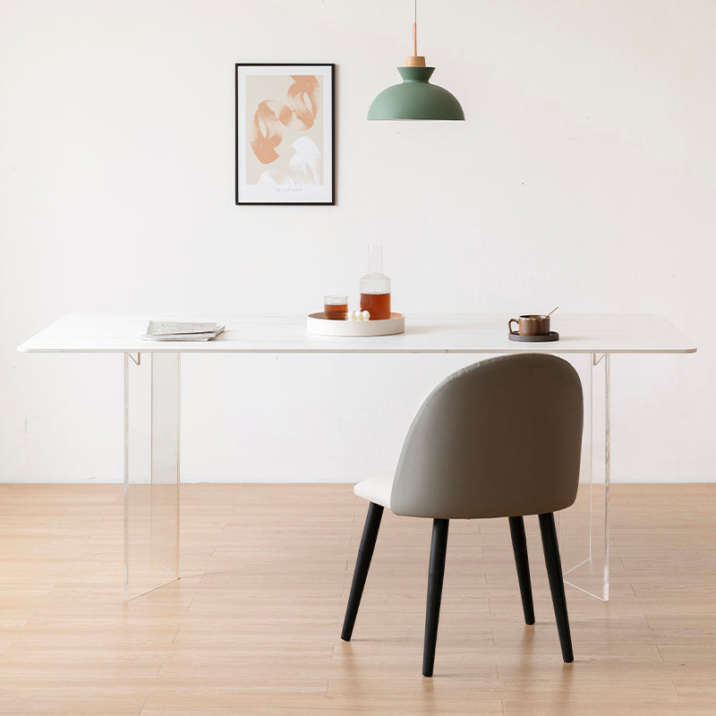 Sintered Stone Dining Table Modern Rectangle Dining Table with Acrylic Base White Gold 51.2"L x 27.6"W x 29.5"H Without Chairs Clearhalo ' dining_table' 'Dining Tables & Seating' 'Dining Tables' 'furn' 'furn_dining_table' 'Furniture' 'furniture_dining_table' 'Kitchen & Dining Furniture' 'kitchen&dining_furn' 'kitchen' 'kitchen_dining_table' 4510703