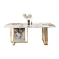 Luxury Sintered Stone Top Table Rectangle Dining Table with Double Pedestal Base Pandora Gold 70.9"L x 35.4"W x 29.5"H Without Chairs Clearhalo ' dining_table' 'Dining Tables & Seating' 'Dining Tables' 'furn' 'furn_dining_table' 'Furniture' 'furniture_dining_table' 'Kitchen & Dining Furniture' 'kitchen&dining_furn' 'kitchen' 'kitchen_dining_table' 4510778