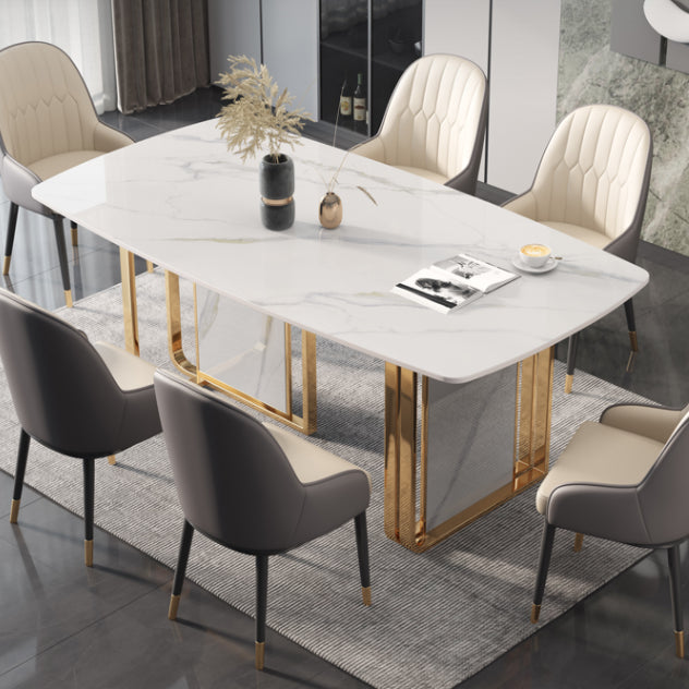 Luxury Sintered Stone Top Table Rectangle Dining Table with Double Pedestal Base White Without Chairs Clearhalo ' dining_table' 'Dining Tables & Seating' 'Dining Tables' 'furn' 'furn_dining_table' 'Furniture' 'furniture_dining_table' 'Kitchen & Dining Furniture' 'kitchen&dining_furn' 'kitchen' 'kitchen_dining_table' 4510782