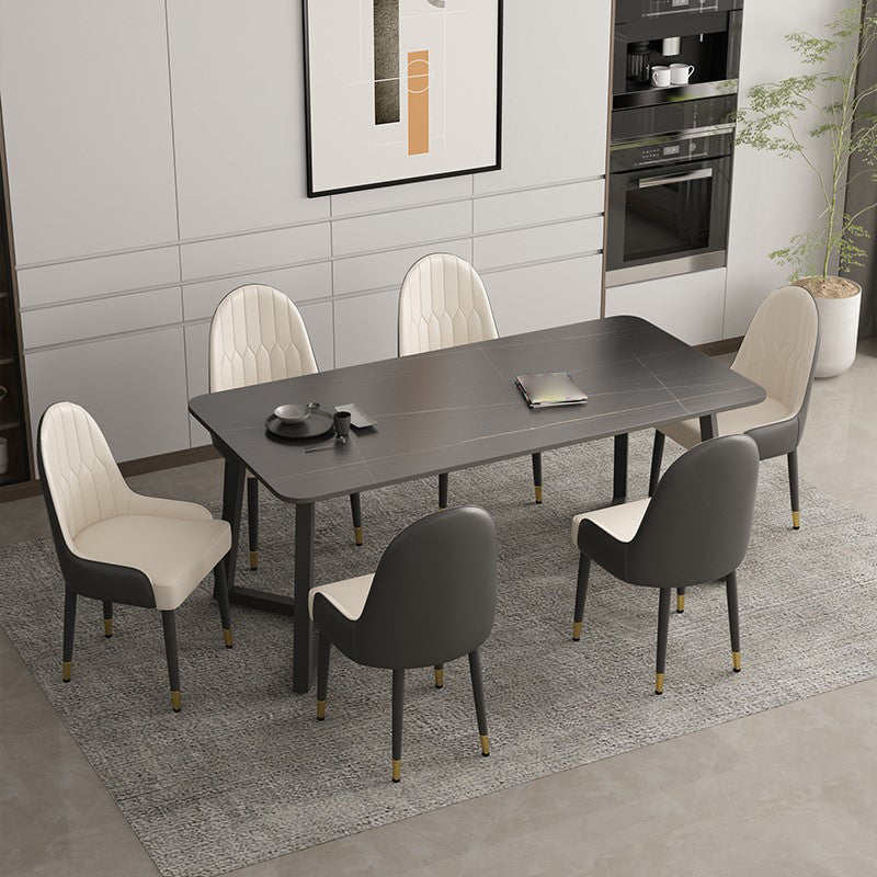 Sintered Stone Dining Table Modern Double Pedestal Dining Table Black Gold 55.1"L x 31.5"W x 29.5"H Without Chairs Clearhalo ' dining_table' 'Dining Tables & Seating' 'Dining Tables' 'furn' 'furn_dining_table' 'Furniture' 'furniture_dining_table' 'Kitchen & Dining Furniture' 'kitchen&dining_furn' 'kitchen' 'kitchen_dining_table' 4510787