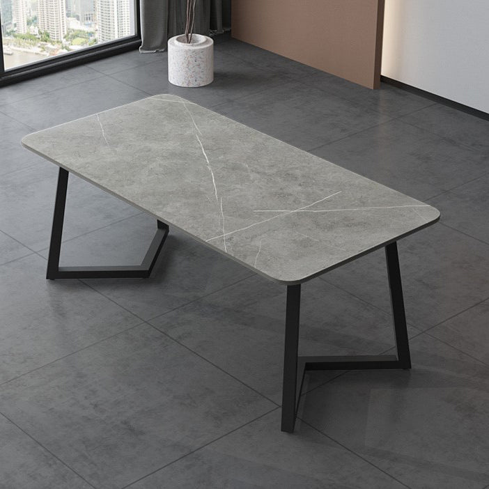 Sintered Stone Dining Table Modern Double Pedestal Dining Table Gray Without Chairs Clearhalo ' dining_table' 'Dining Tables & Seating' 'Dining Tables' 'furn' 'furn_dining_table' 'Furniture' 'furniture_dining_table' 'Kitchen & Dining Furniture' 'kitchen&dining_furn' 'kitchen' 'kitchen_dining_table' 4510790