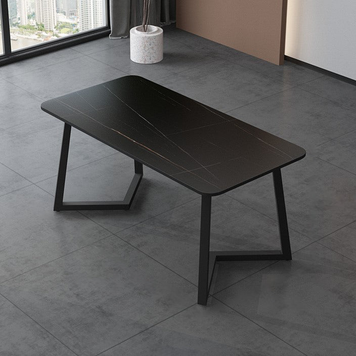 Sintered Stone Dining Table Modern Double Pedestal Dining Table Black Gold Without Chairs Clearhalo ' dining_table' 'Dining Tables & Seating' 'Dining Tables' 'furn' 'furn_dining_table' 'Furniture' 'furniture_dining_table' 'Kitchen & Dining Furniture' 'kitchen&dining_furn' 'kitchen' 'kitchen_dining_table' 4510791