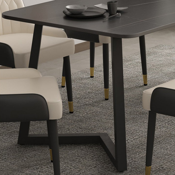 Sintered Stone Dining Table Modern Double Pedestal Dining Table Clearhalo ' dining_table' 'Dining Tables & Seating' 'Dining Tables' 'furn' 'furn_dining_table' 'Furniture' 'furniture_dining_table' 'Kitchen & Dining Furniture' 'kitchen&dining_furn' 'kitchen' 'kitchen_dining_table' 4510794