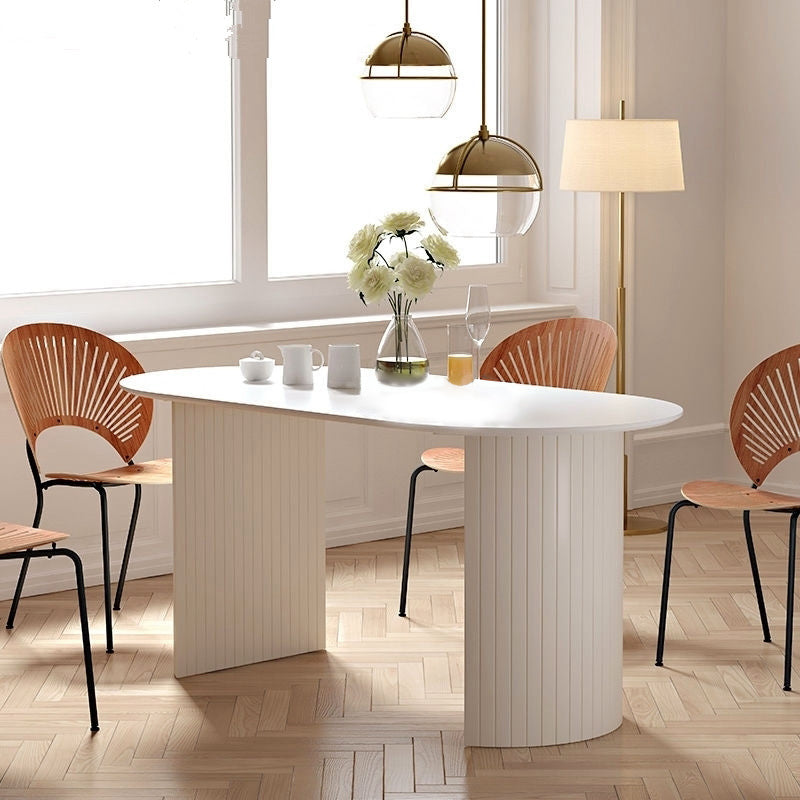 Oval Shape Simplicity Dining Table Fixed Table with Pinewood Solid Wood White 63"L x 27.6"W x 29.5"H Without Chairs Clearhalo ' dining_table' 'Dining Tables & Seating' 'Dining Tables' 'furn' 'furn_dining_table' 'Furniture' 'furniture_dining_table' 'Kitchen & Dining Furniture' 'kitchen&dining_furn' 'kitchen' 'kitchen_dining_table' 4510822