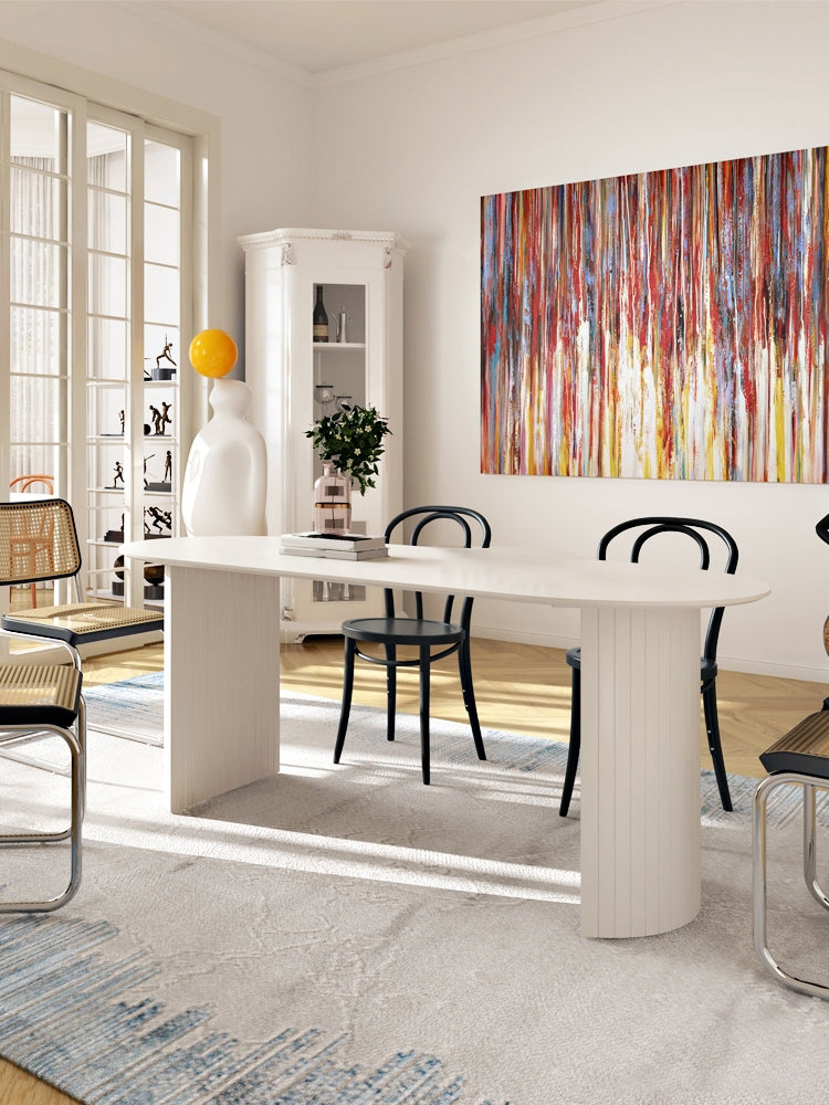 Oval Shape Simplicity Dining Table Fixed Table with Pinewood Solid Wood White 70.9"L x 31.5"W x 29.5"H Without Chairs Clearhalo ' dining_table' 'Dining Tables & Seating' 'Dining Tables' 'furn' 'furn_dining_table' 'Furniture' 'furniture_dining_table' 'Kitchen & Dining Furniture' 'kitchen&dining_furn' 'kitchen' 'kitchen_dining_table' 4510824