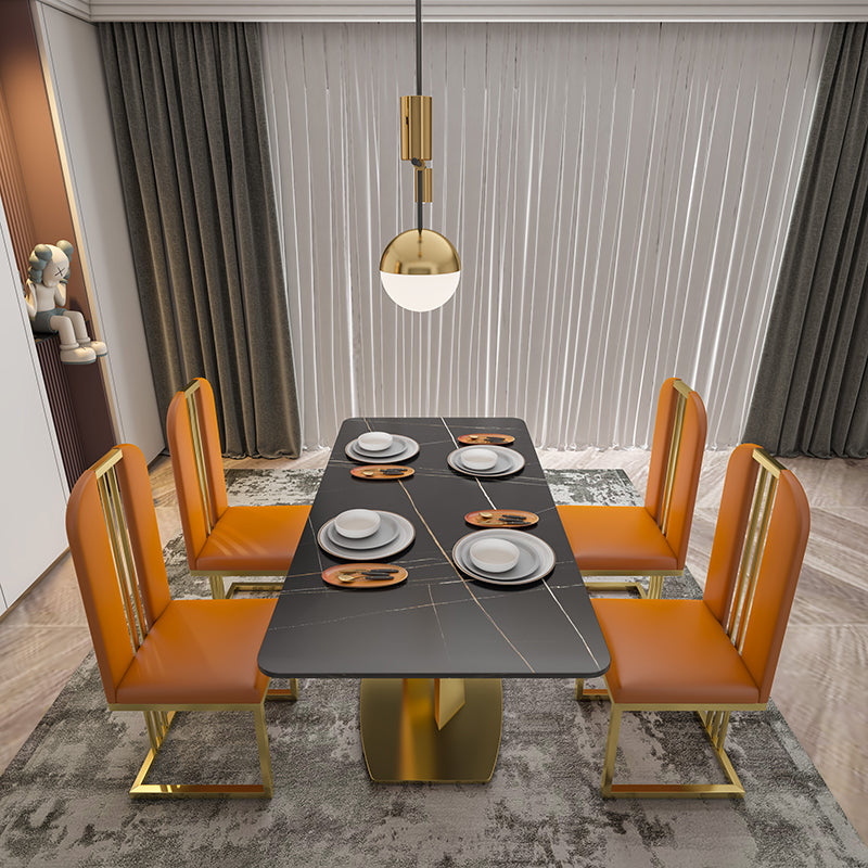 Sintered Stone Dining Table Traditional Luxury Pedestal Table with Gold Frame Black Gold 55.1"L x 31.5"W x 29.5"H Without Chairs Clearhalo ' dining_table' 'Dining Tables & Seating' 'Dining Tables' 'furn' 'furn_dining_table' 'Furniture' 'furniture_dining_table' 'Kitchen & Dining Furniture' 'kitchen&dining_furn' 'kitchen' 'kitchen_dining_table' 4510836