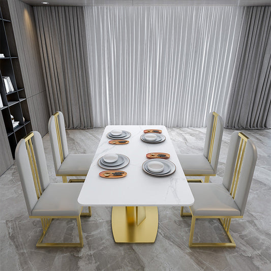 Sintered Stone Dining Table Traditional Luxury Pedestal Table with Gold Frame Clearhalo ' dining_table' 'Dining Tables & Seating' 'Dining Tables' 'furn' 'furn_dining_table' 'Furniture' 'furniture_dining_table' 'Kitchen & Dining Furniture' 'kitchen&dining_furn' 'kitchen' 'kitchen_dining_table' 4510843