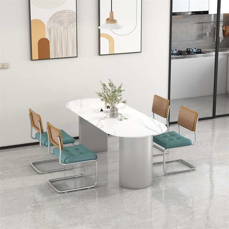 Sintered Stone Dining Table White Modern Dining Table for Kitchen Oval 70.9"L x 31.5"W x 29.5"H Without Chairs Clearhalo ' dining_table' 'Dining Tables & Seating' 'Dining Tables' 'furn' 'furn_dining_table' 'Furniture' 'furniture_dining_table' 'Kitchen & Dining Furniture' 'kitchen&dining_furn' 'kitchen' 'kitchen_dining_table' 4510887