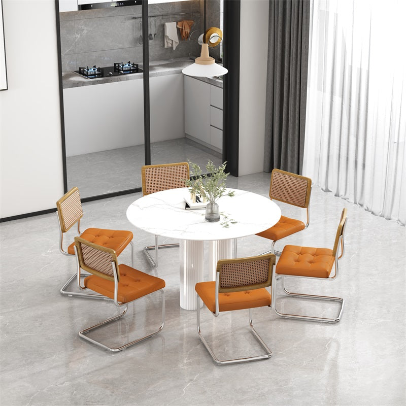 Sintered Stone Dining Table White Modern Dining Table for Kitchen Round 43.3"L x 43.3"W x 29.5"H Without Chairs Clearhalo ' dining_table' 'Dining Tables & Seating' 'Dining Tables' 'furn' 'furn_dining_table' 'Furniture' 'furniture_dining_table' 'Kitchen & Dining Furniture' 'kitchen&dining_furn' 'kitchen' 'kitchen_dining_table' 4510888
