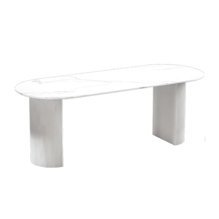 Sintered Stone Dining Table White Modern Dining Table for Kitchen Oval Without Chairs Clearhalo ' dining_table' 'Dining Tables & Seating' 'Dining Tables' 'furn' 'furn_dining_table' 'Furniture' 'furniture_dining_table' 'Kitchen & Dining Furniture' 'kitchen&dining_furn' 'kitchen' 'kitchen_dining_table' 4510891