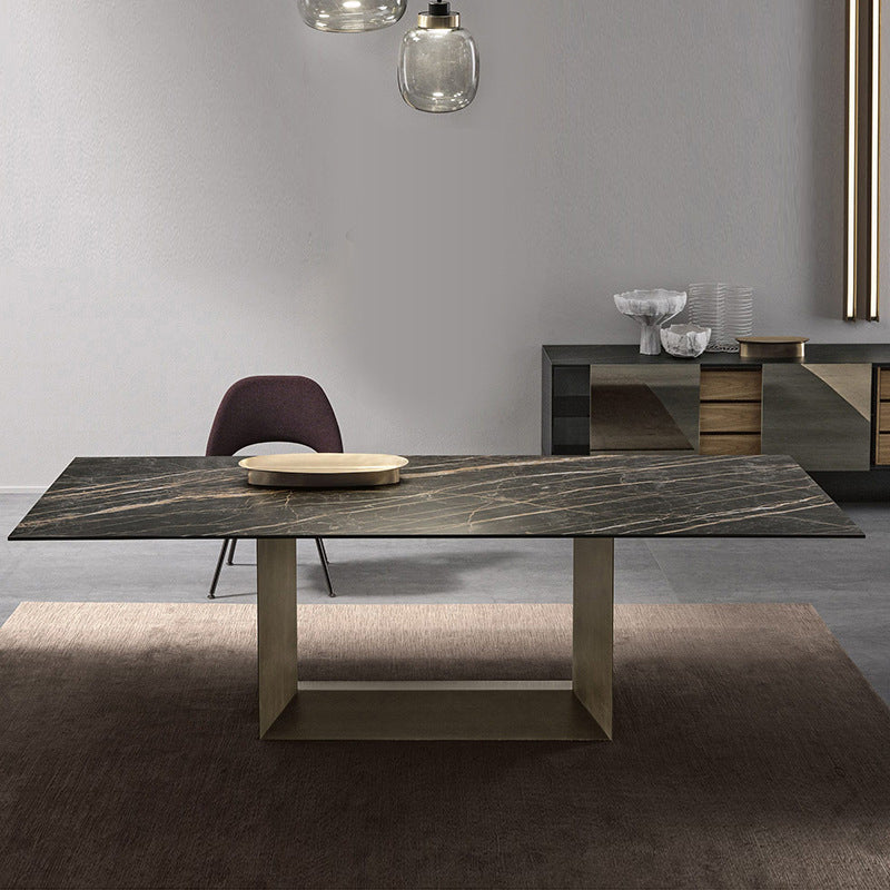 Stone Top Dining Table Rectangle Dining Table with Trestle Base Bronze 70.9"L x 31.5"W x 29.5"H Without Chairs Clearhalo ' dining_table' 'Dining Tables & Seating' 'Dining Tables' 'furn' 'furn_dining_table' 'Furniture' 'furniture_dining_table' 'Kitchen & Dining Furniture' 'kitchen&dining_furn' 'kitchen' 'kitchen_dining_table' 4510908
