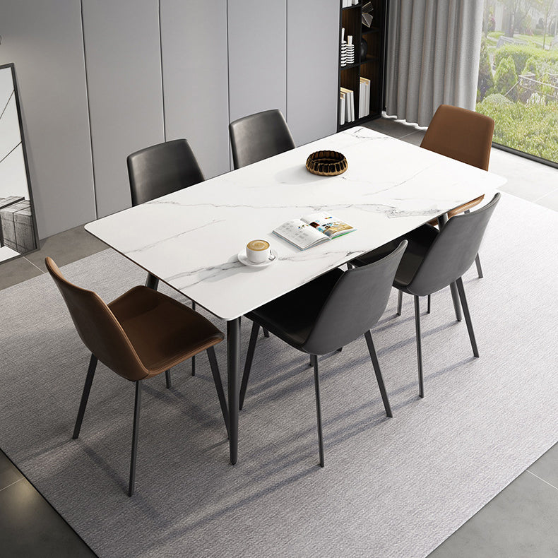 Industrial Rectangle Dining Table Stone 4 Legs Furniture for Dining Room White 51.2"L x 27.6"W x 29.5"H Without Chairs Clearhalo ' dining_table' 'Dining Tables & Seating' 'Dining Tables' 'furn' 'furn_dining_table' 'Furniture' 'furniture_dining_table' 'Kitchen & Dining Furniture' 'kitchen&dining_furn' 'kitchen' 'kitchen_dining_table' 4510917